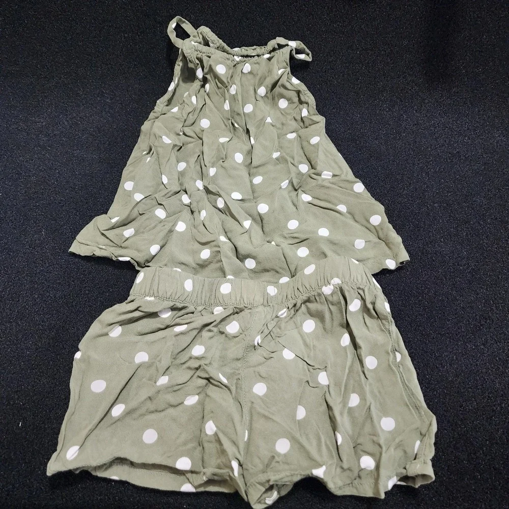 Old Navy Toddler Girls Olive Green Polka Dot 2Piece Halter Top and Shorts Set 3T